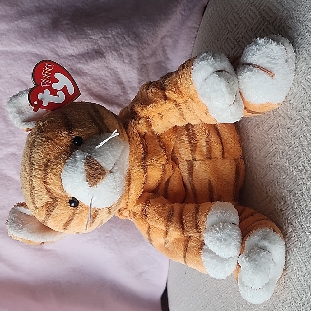 Ty Pluffies Purrz Tiger Toy - Orange and White